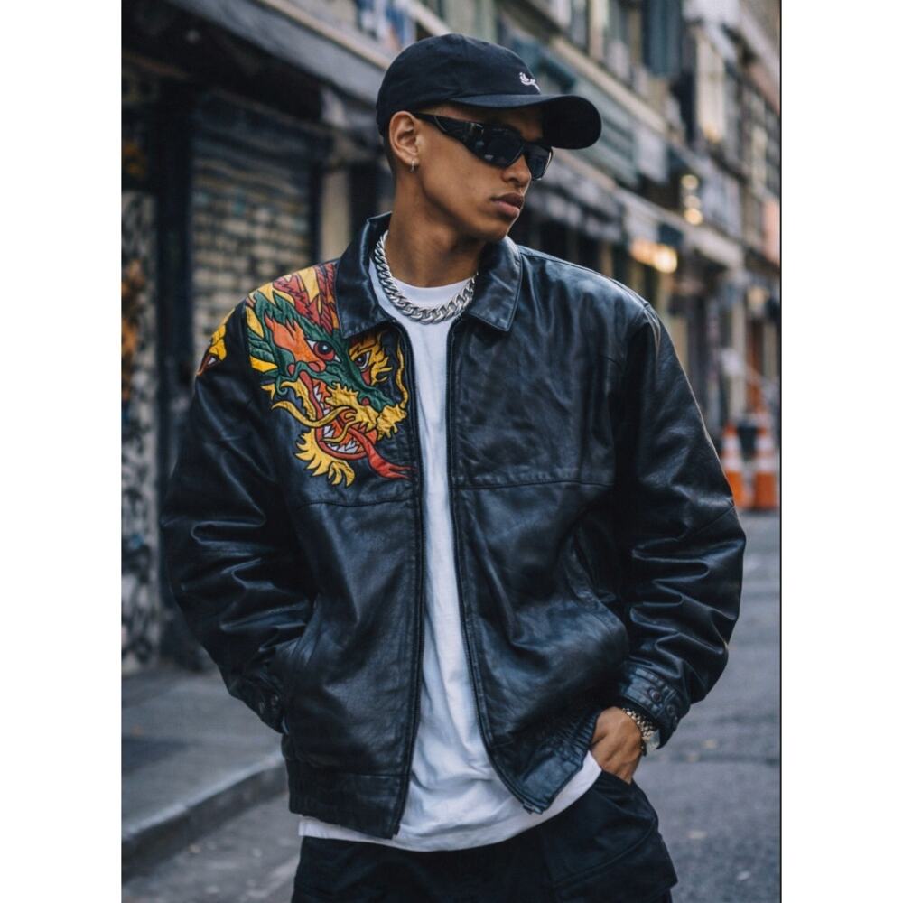 Vintage Leather 9000 Dragon Leather Jacket M Oversized